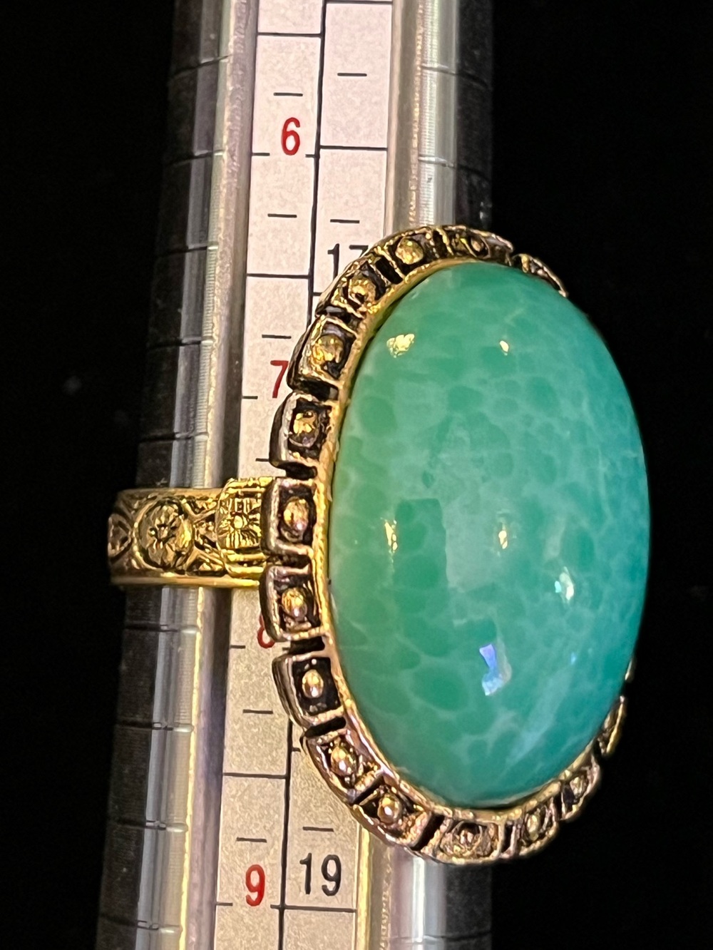 Adjustable Gold-Tone Ring with Turquoise Green Oval Stone